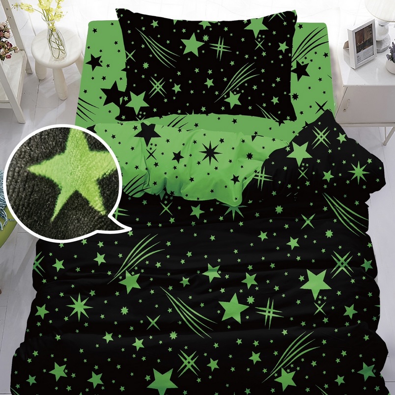 Povlečení mikroplyš hvězdičky zelené 140x200/70x90cm 