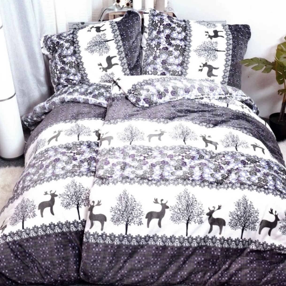 Povlečení mikroplyš Sob šedé 140x200/70x90cm 