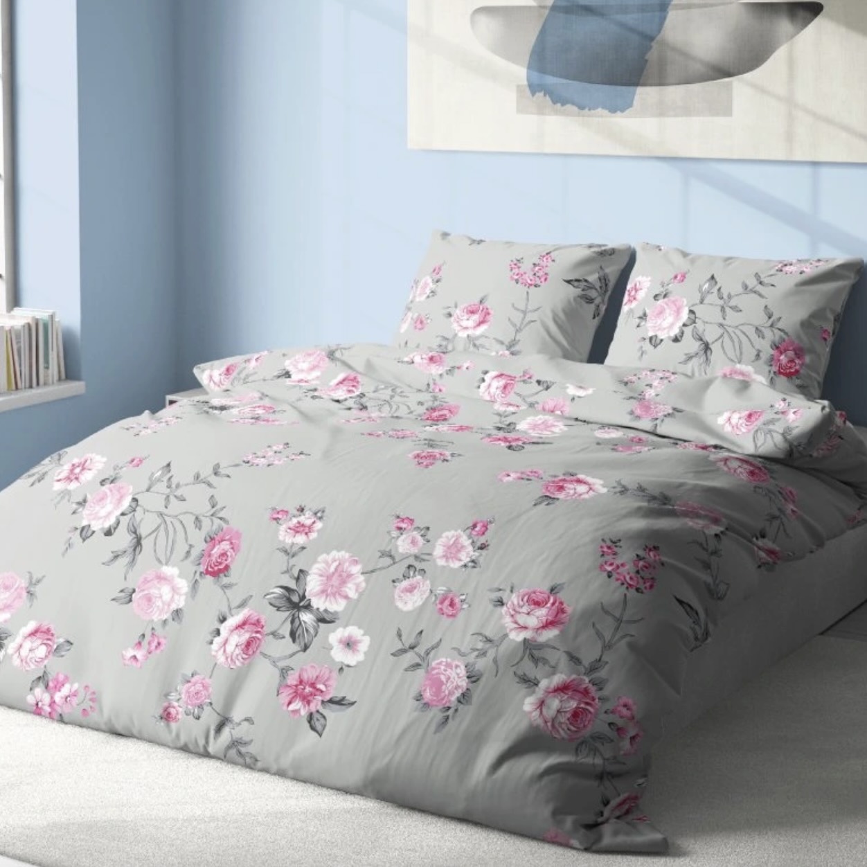 Krepové povlečení De Luxe 140x200/70x90 cm - Růže šedé