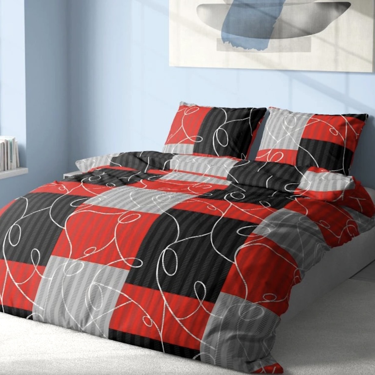 Krepové povlečení De Luxe 140x200/70x90 cm - Šachy červené 