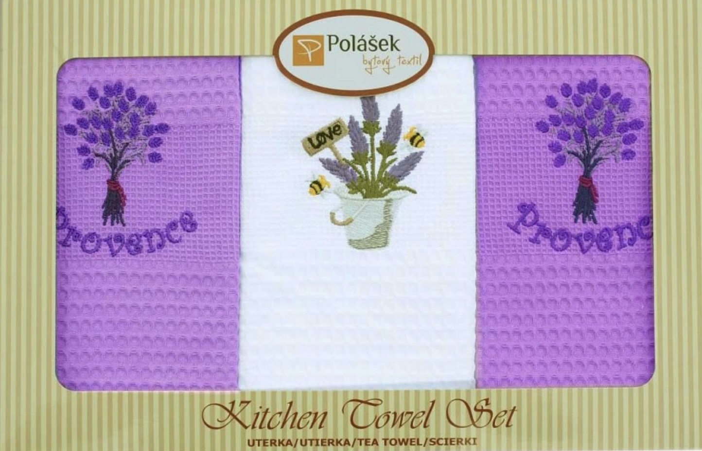 VÝPRODEJ Vyšívané vaflové utěrky - dárková sada 3 ks provence