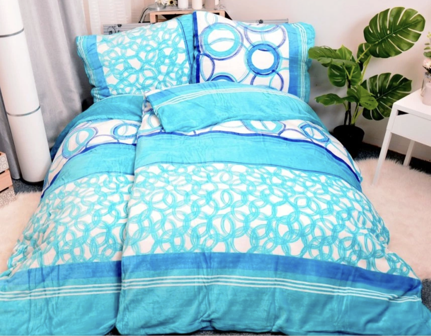 Povlečení mikroplyš Bessie tyrkysové 140x200/70x90cm 